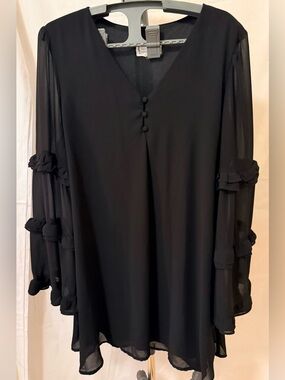 Veriche Women’s Size Large Mini Dress Black Chiffon Ruffle Sleeve